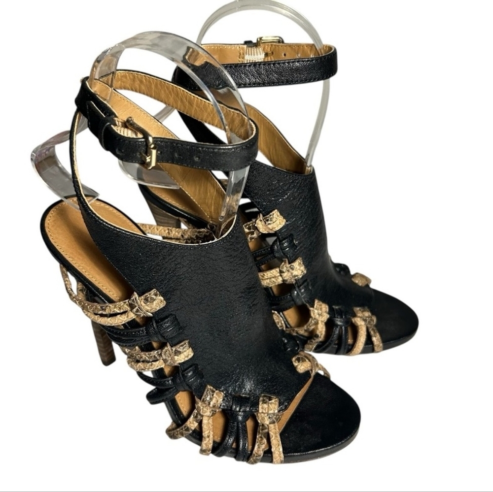Coach High Heels Black Leather Snake Skin Accents Sandals Size 9B✌️